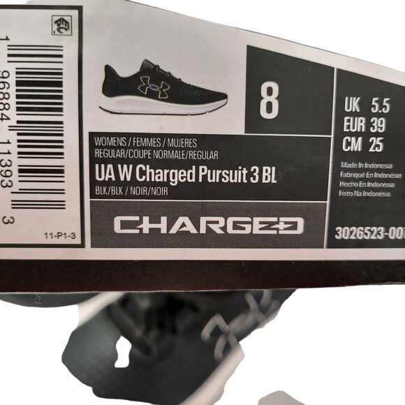 Under Armour Charged Pursuit 3 Women's Running Shoes Size 8 Black/White - Picture 11 of 12